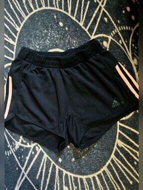 adidas Black Athletic Shorts with Light Pink Side Stripe